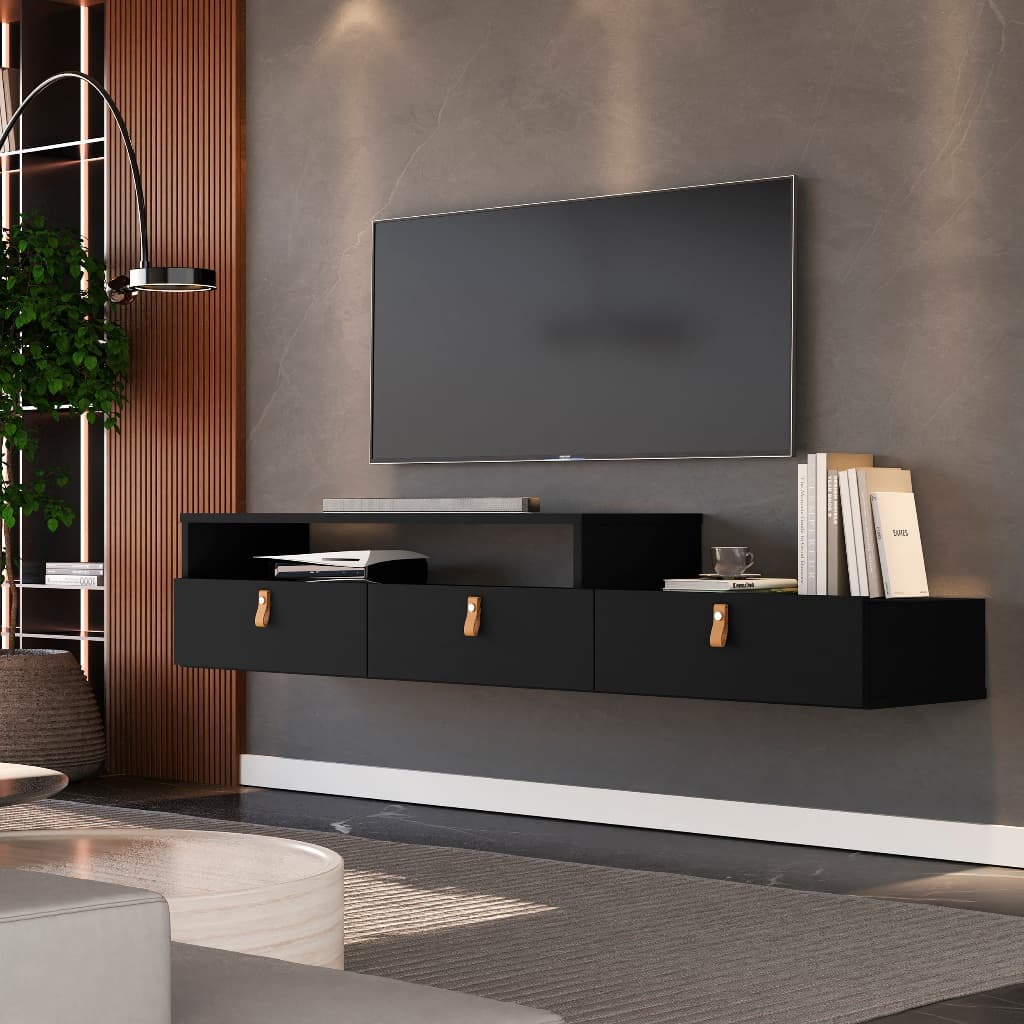Rack Suspenso Lion 1,20m 3 Portas com Nicho para Sala e TV até 45 Polegadas