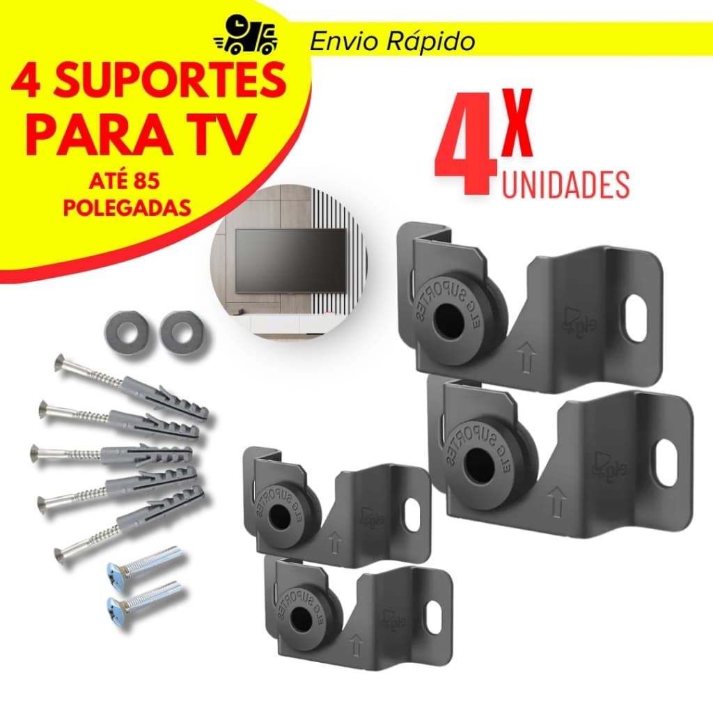 Kit 4 Suporte de TV Universal Fixo Led Lcd Smart Até 85 Polegadas Monitor Parede ou Painel