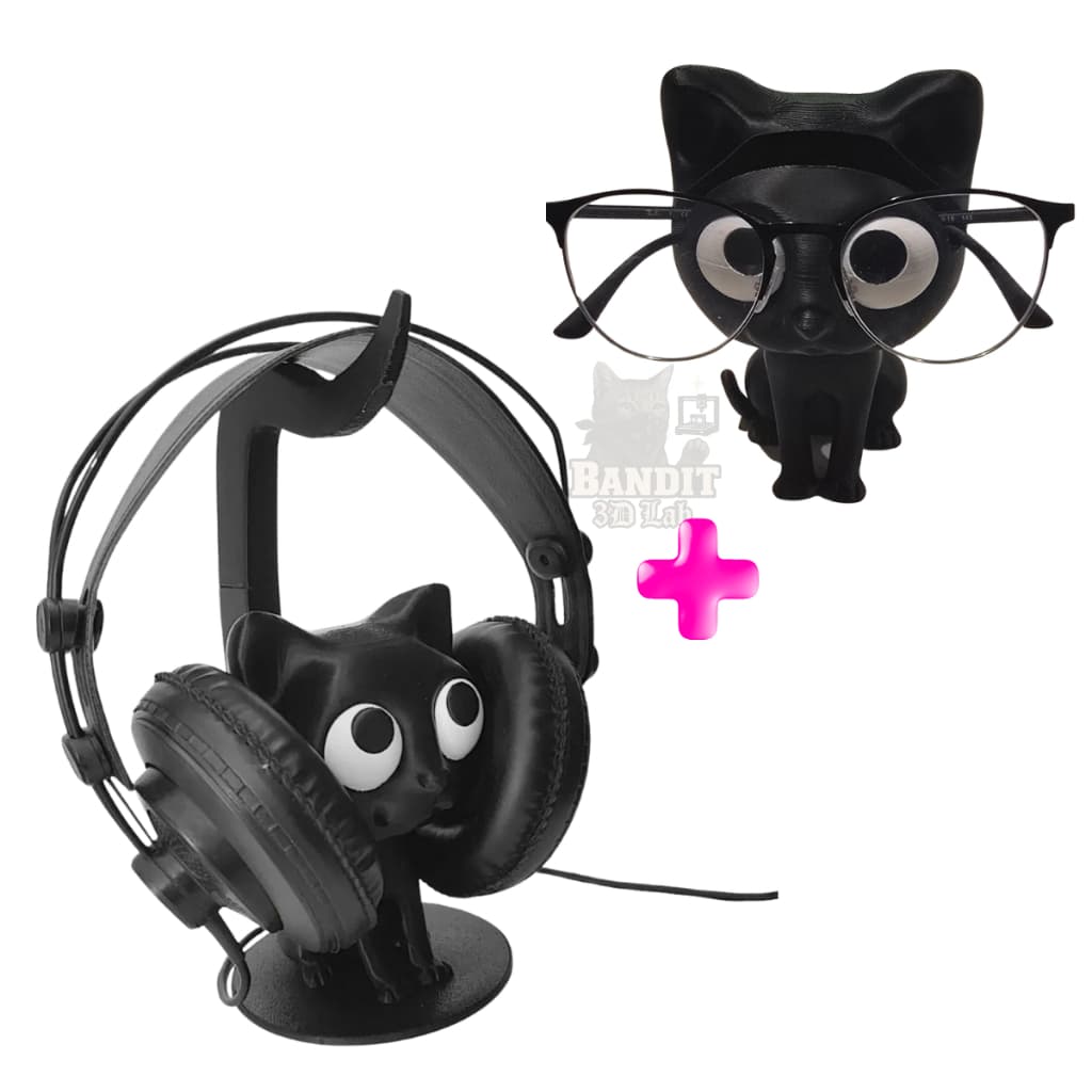 KIT Suporte para óculos e fone de ouvido de gato, compatível com modelo Headset,  gato decoração
