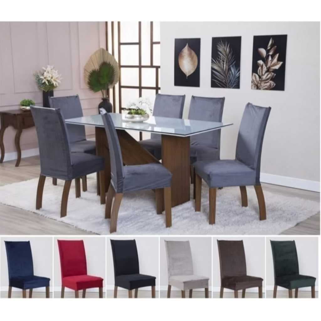 Capas de Cadeira Sala de Jantar Luxo Suede Veludo Kit com 4 Unidades