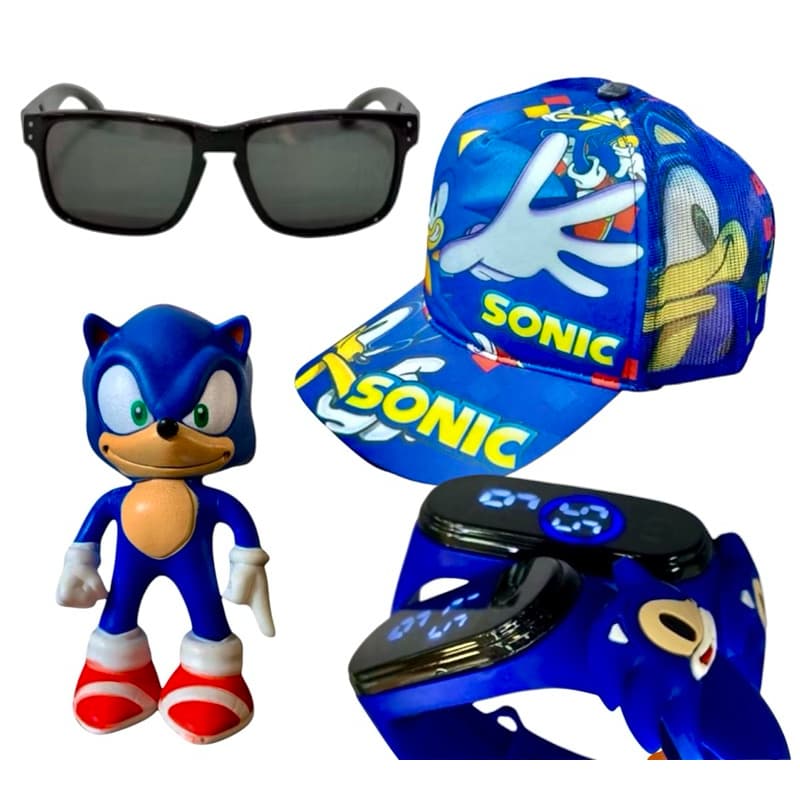Kit 4, Boneco Sonic + Bone + Relogio + Oculos