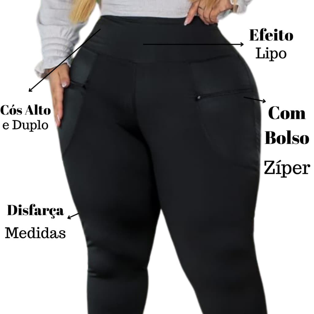 Legging Feminina Bolso Com Ziper Suplex Grossa do P ao G4 Leg Academia Fitness Cintura Alta