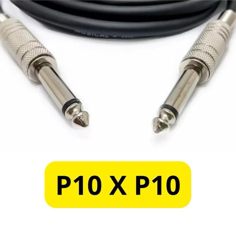 Cabo de Áudio P10 x P10 Blindado 3 Metros para Guitarra, Violão, Amplificador e Estúdio