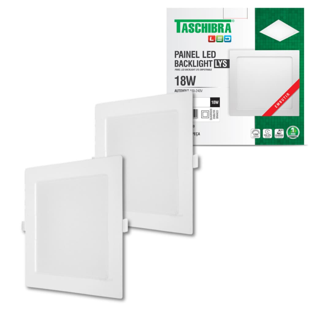 Kit 2 Painel Plafon De Led Lys 18w Embutir Quadrado Luminária Teto 3000K 4000K 6500K Bivolt Taschibra