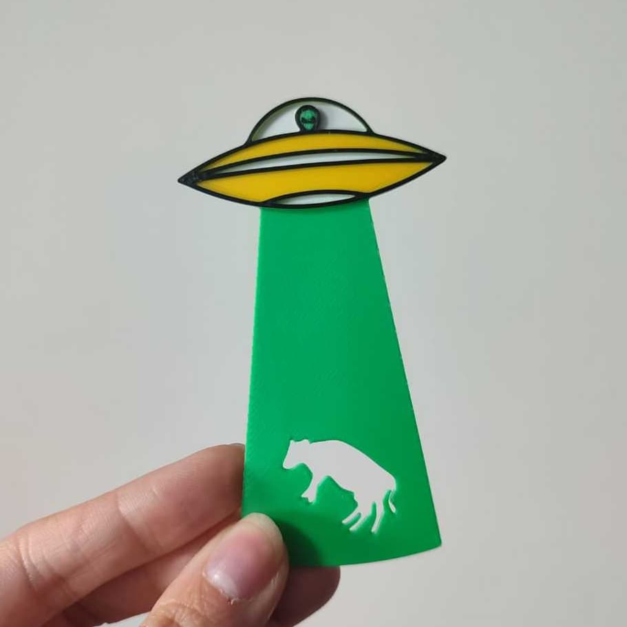 Marcador de Página – Nave Espacial com Abdução de Vaca