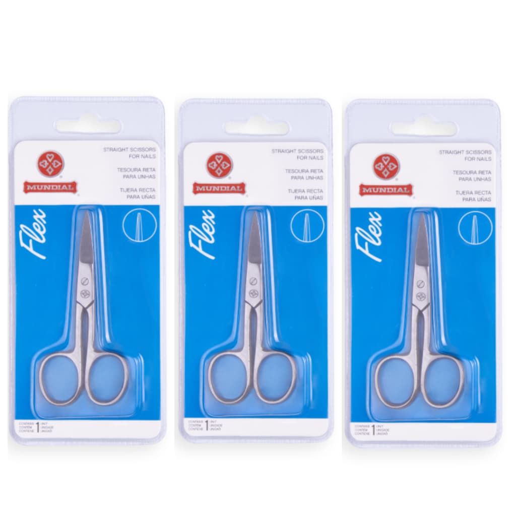 Tesoura Para Unhas Flex Reta Inox Mundial BC-322 (3 Unidades)