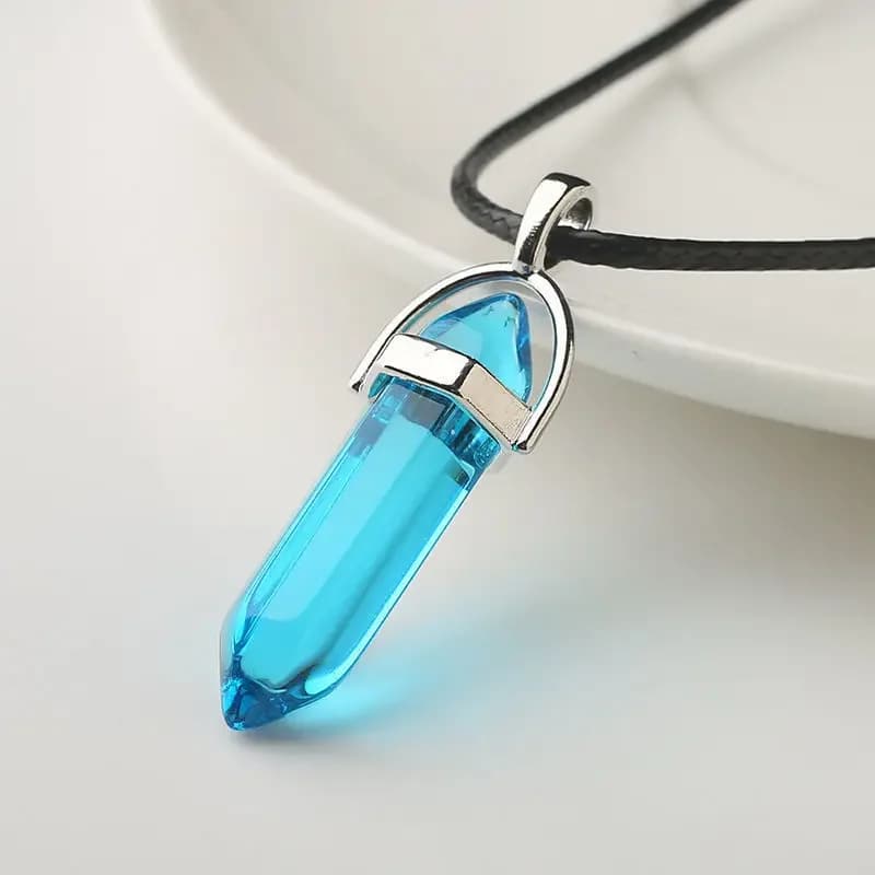 Obelisco Colar Azul Claro Pedras Cristais Translucido Cordão Ajustável Masculino Corrente Aço Inox