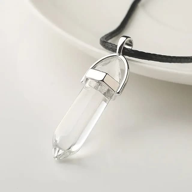 Obelisco Colar Cristal Pedras Cristais Translucido Cordão Ajustável Masculino Corrente Aço Inox