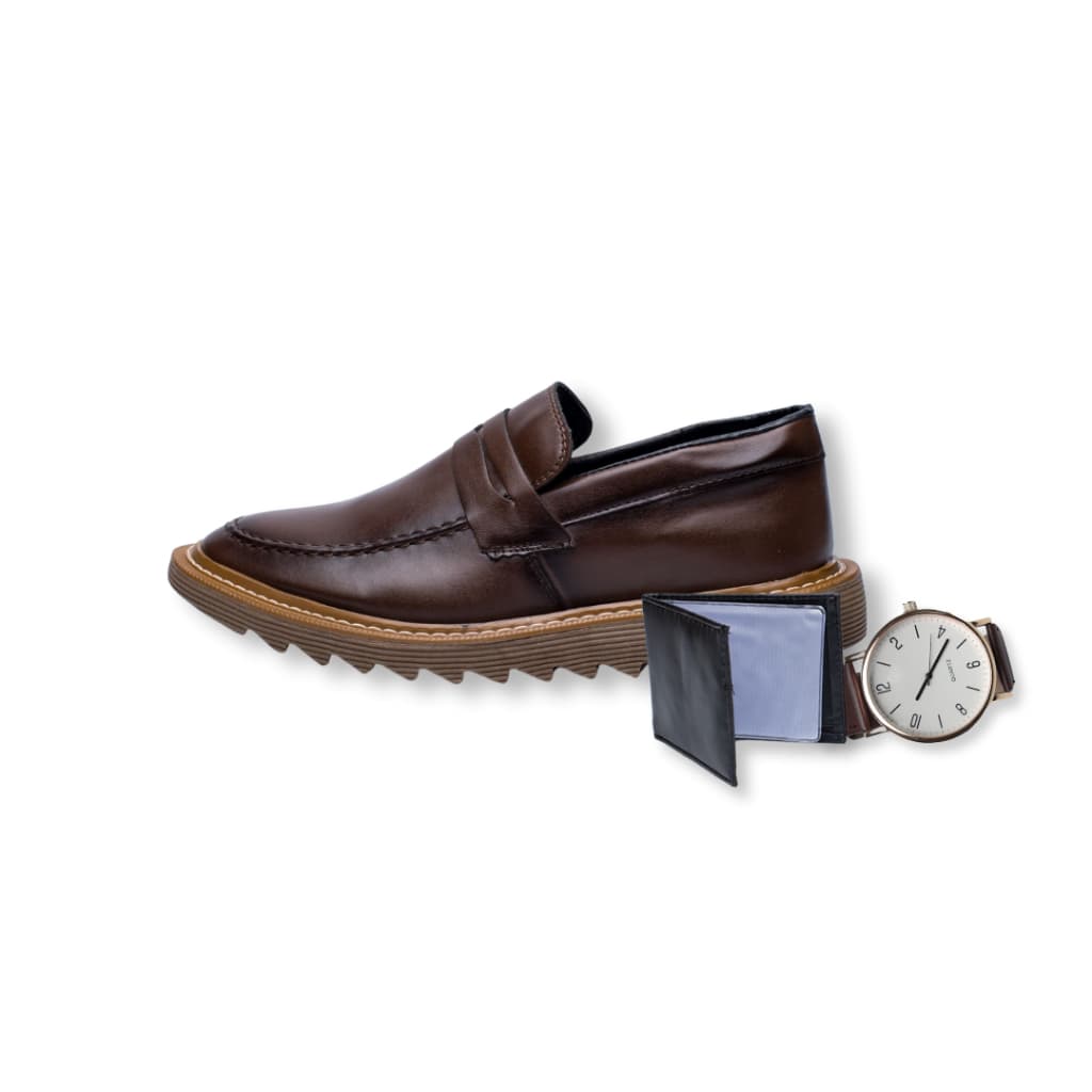 Sapato Masculino Dubai Mocassim Tratorado Social Casual Moderno Relógio Carteira Evento Igreja Dia dos Pais