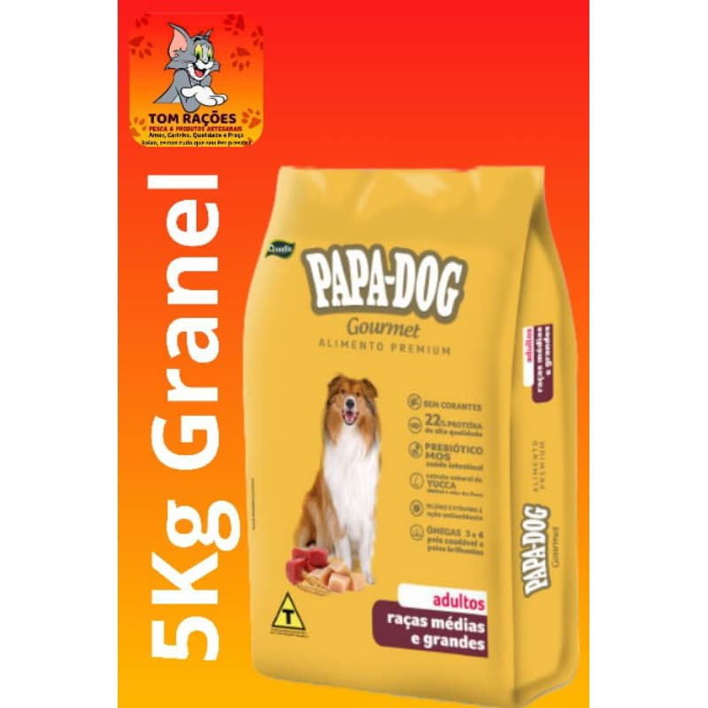 5kg Granel,  PAPA DOG GOURMET, Premium, cães adultos, raças médias e grandes, ração para cachorro, seleção de carnes.