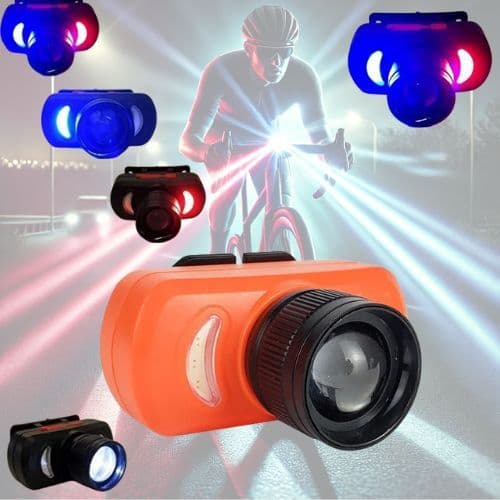 Lanterna Versátil 3 em 1 – Farol de Bike, Lanterna de Cabeça e Alerta Pisca Strobo Recarregável