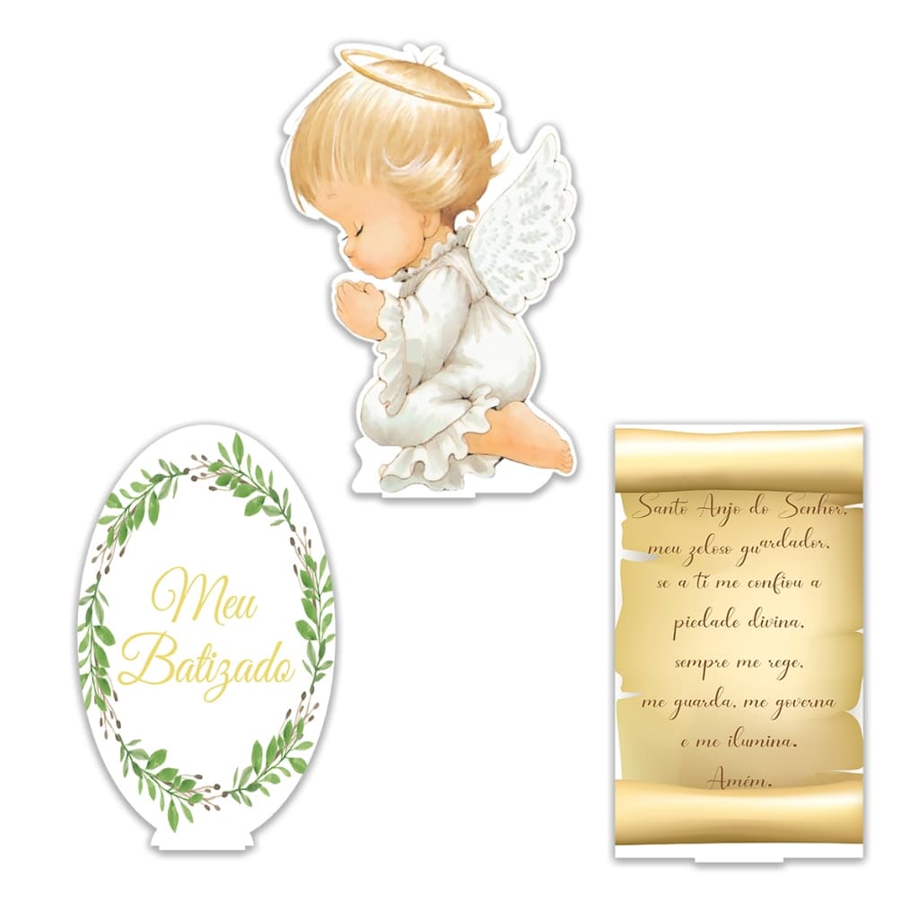 Kit 3 Totens Display MDF Adesivado Decoração Festa Pézinho Batizado Anjinho 25cm
