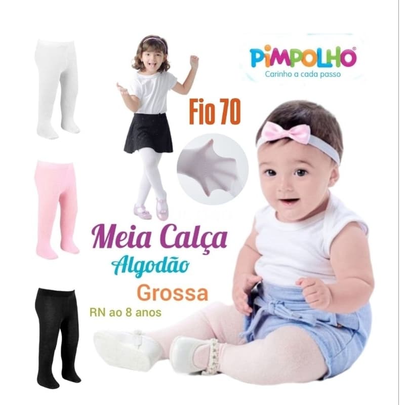 Meia Calça Bebê Infantil Inverno Lisa Algodão ou Fio 70 Pimpolho
