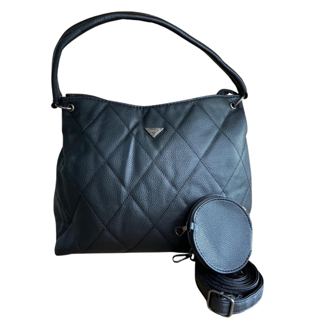 Bolsa feminina grande Preta material Sintético com alça fixa e outra removível transversal