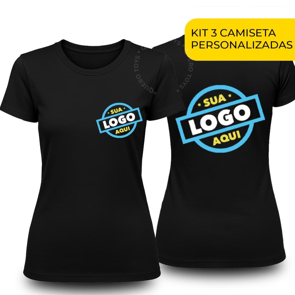 Kit 3 Camisetas Personalizada Baby Look Estampa Colorida Empresa Sua Logo Fotos - Alta Qualidade