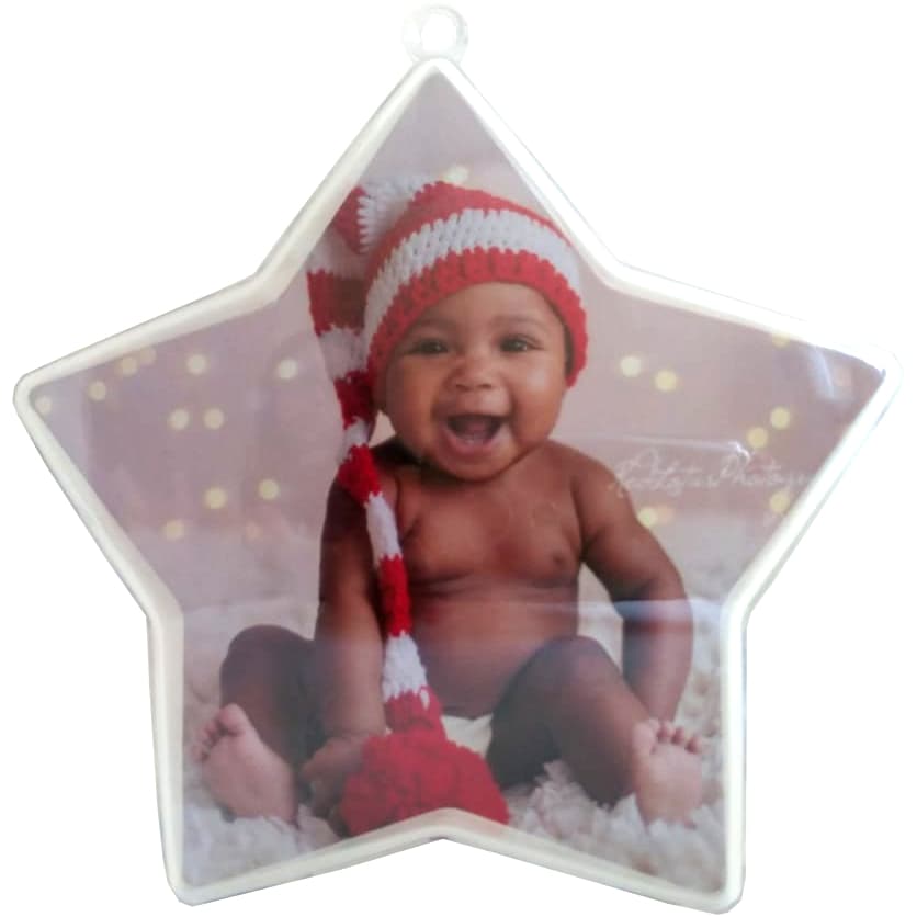 10 Estrelas de Natal Acrílica para Foto c/ Divisória- Decoração Natalina, Festas e para Personalizar