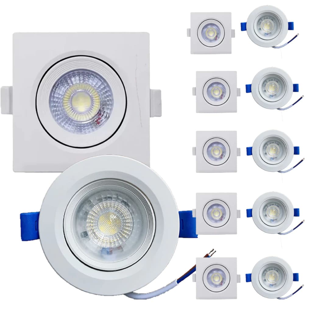 KIT 10 Spot LED Embutir Quadrado e Redondo 3W - 5W (Branco Frio e Branco Quente)