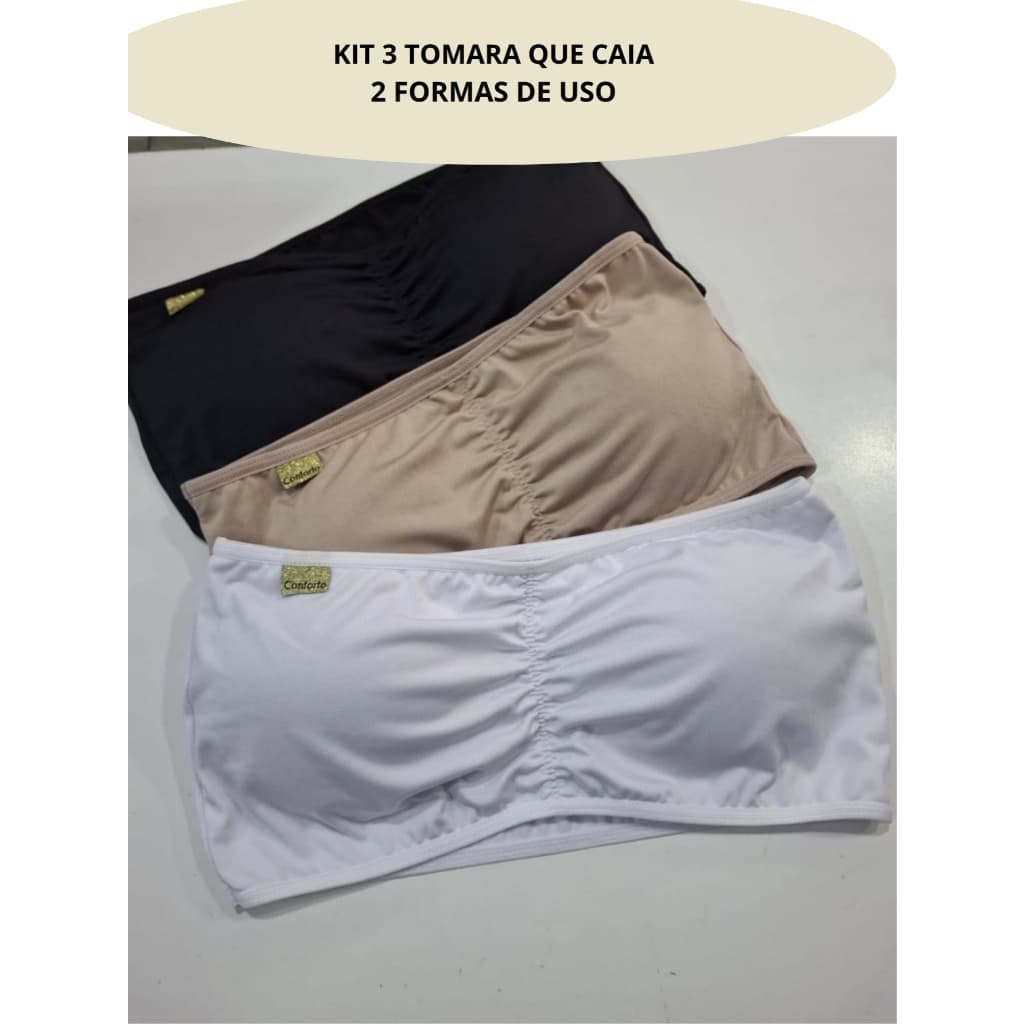 Kit 3 Top Faixa Tomara que Caia Sem Alça Bustie Sutiã Top Com Bojo Removivel Sutian Conforto sutien