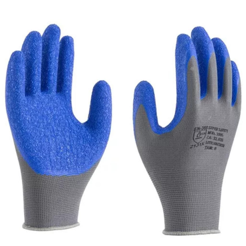 Kit 5 pares Luvas Super Safety 1005 Jardineiro Jardinagem Corrugada Proteção Segurança Látex Obra Pedreiro Uso Geral