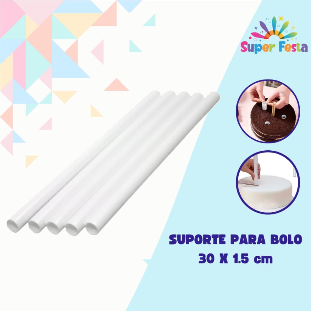 Kit Tubo Suporte para Bolo 30cm x 1,5cm Branco - Festplastik
