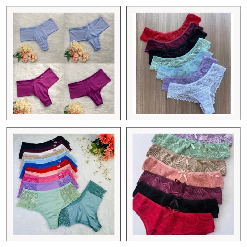KIT 6 CALCINHAS FEMININAS PROMOCIONAIS VARIADAS COM RENDA LISA OU FIO DUPLO CONFORTO DUPLA