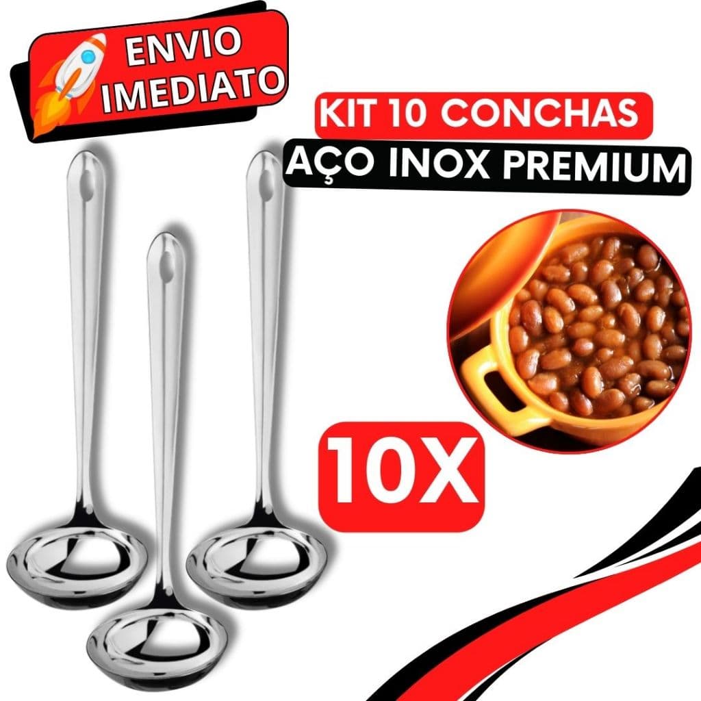KIT 10 Concha de Feijão Inox GRANDE Super Resistente para Servir Molho Feijão Sopa Caldo para Casa Restaurante Buffet
