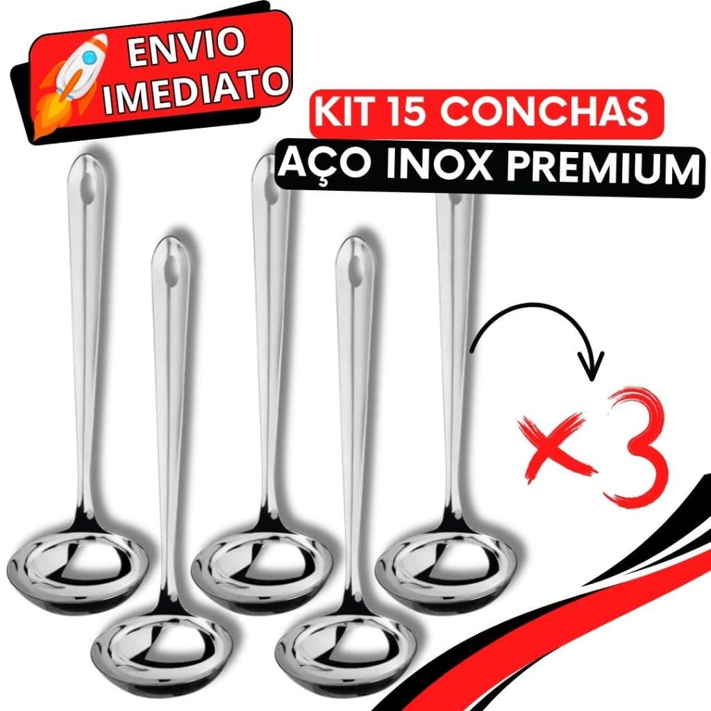 KIT 15 Concha de Feijão Inox GRANDE Super Resistente para Servir Molho Feijão Sopa Caldo para Casa Restaurante Buffet