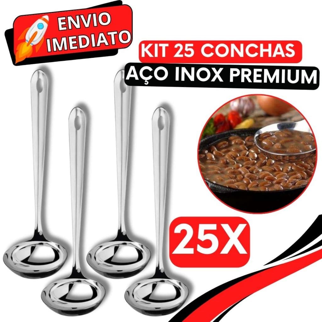 KIT 25 Concha de Feijão Inox GRANDE Super Resistente para Servir Molho Feijão Sopa Caldo para Casa Restaurante Buffet