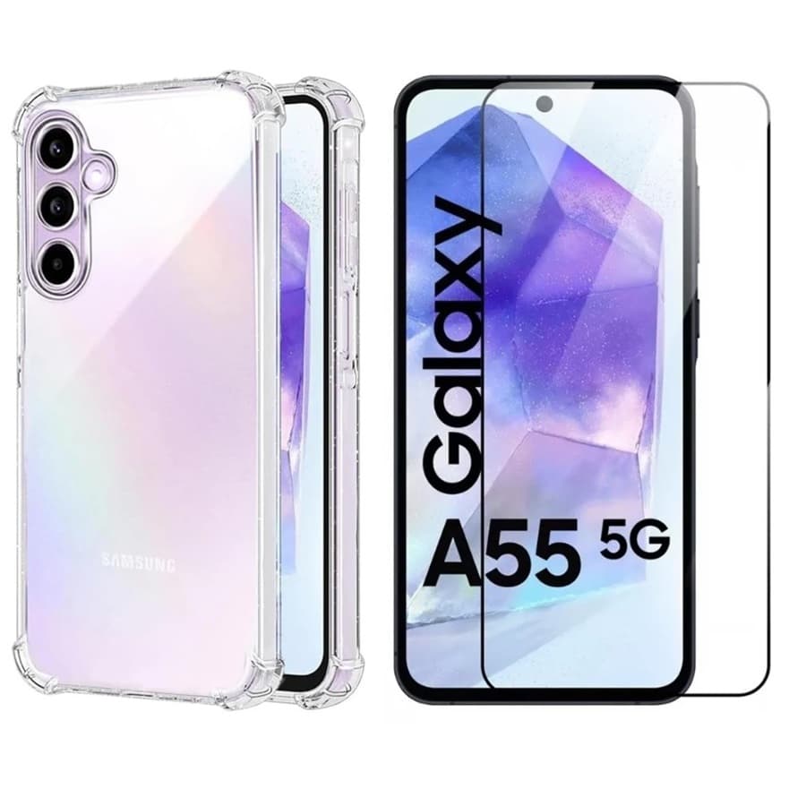 Capa Capinha Anti Impacto Transparente Para Samsung Galaxy A55 + Película de Vidro 3D