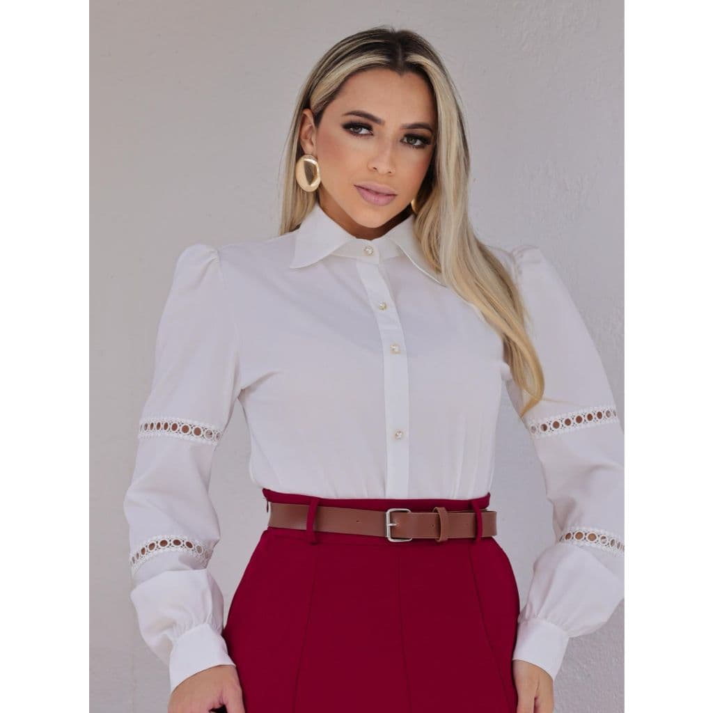 Blusa feminina social manga comprida gola colarinho botões central