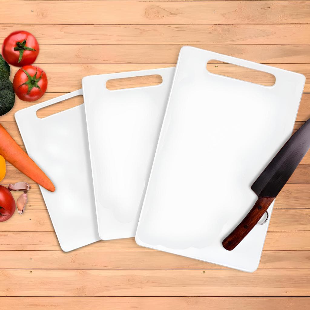 Jogo de Tábuas PVC Kit 3 Peças Para Cozinha Tabua de Corte Branca Multiuso Carne  Churrasco Profissional