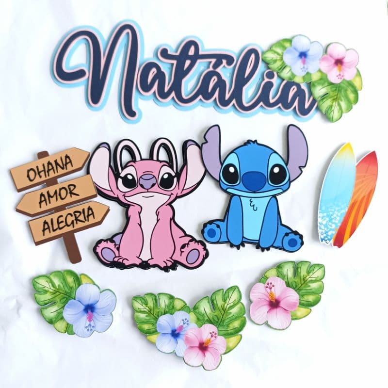 Topo de bolo Stitch e Angel - Topper de bolo Stitch e Angel