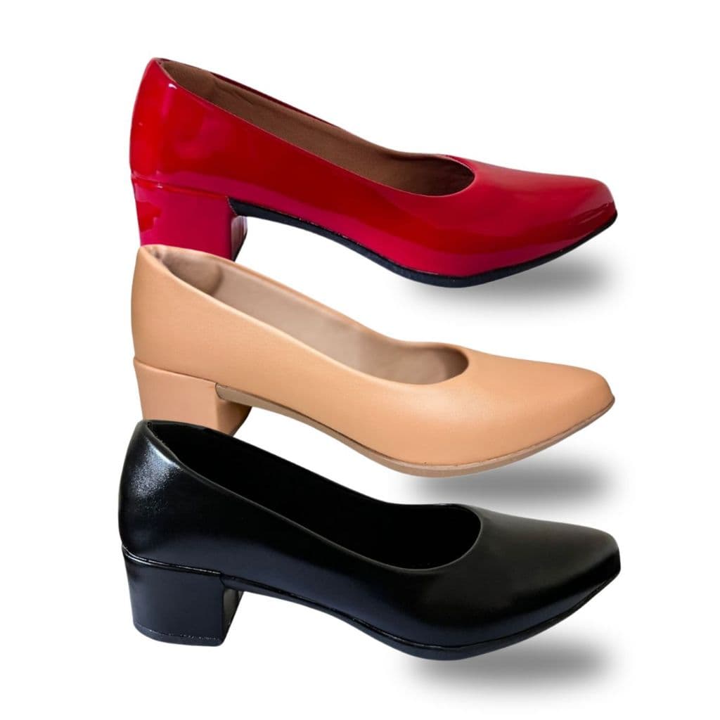 Sapato Feminino Scarpin Social Bico Fino Salto Baixo Bloco Confortável 4cm