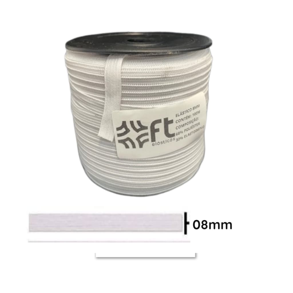 Elástico Branco Chato 8mm / 0,8cm – Rolo com 100 Metros | Costura, Máscaras, Confecção