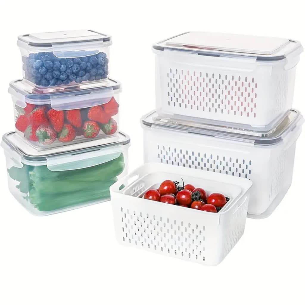 Kit 3 Potes Organizadores Geladeira Plástico Tampa Alimentos Frutas Legumes Verduras Casa Cozinha