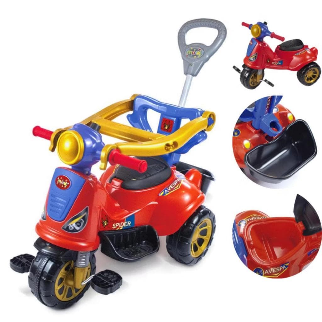 Carrinho de Passeio Maral Avespa Spider Com Empurrador Menina e Menino Triciclo Infantil Completo