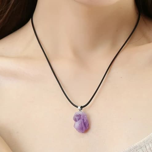 Pedra Ametista Natural Colar Polida Bruta Cordão Ajustável Choker Aço Inox