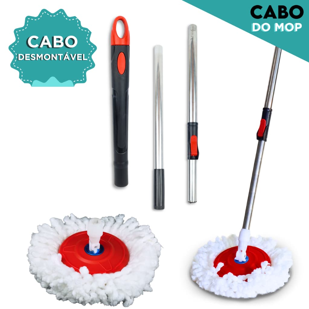 Cabo Mop Giratório 140cm + Refil Fácil Montagem Ergonômico Resistente e Desmontável - SHEFA