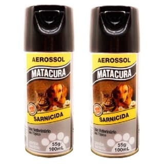 Matacura Aerosol 100ml Kit 2 Spray Matacura Sarnicida Tratamento de Sarnas em Cachorro e Gatos
