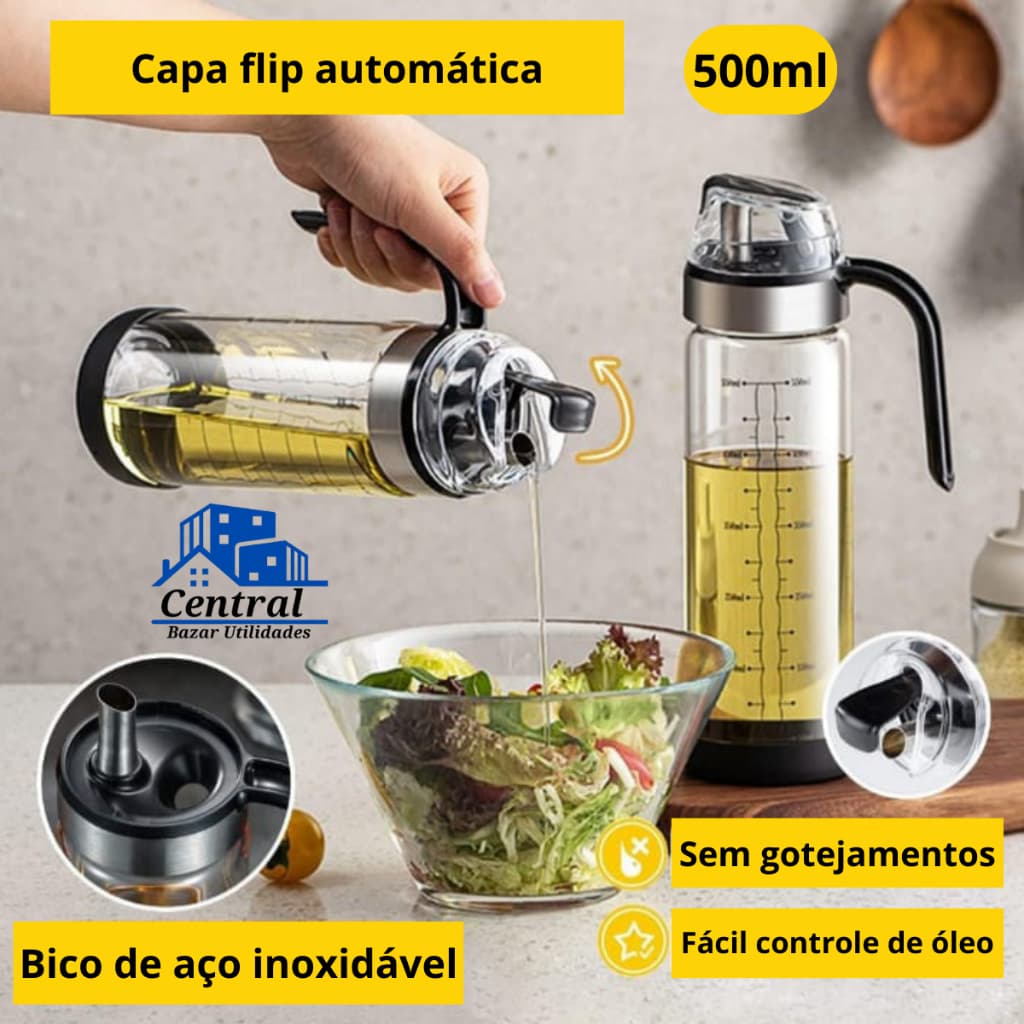 Galheteiro Dispenser 500ml Recipiente Garrafa de Vidro Luxo De Azeite Vinagre Pimenta Óleo Tampa Abre e Fecha
