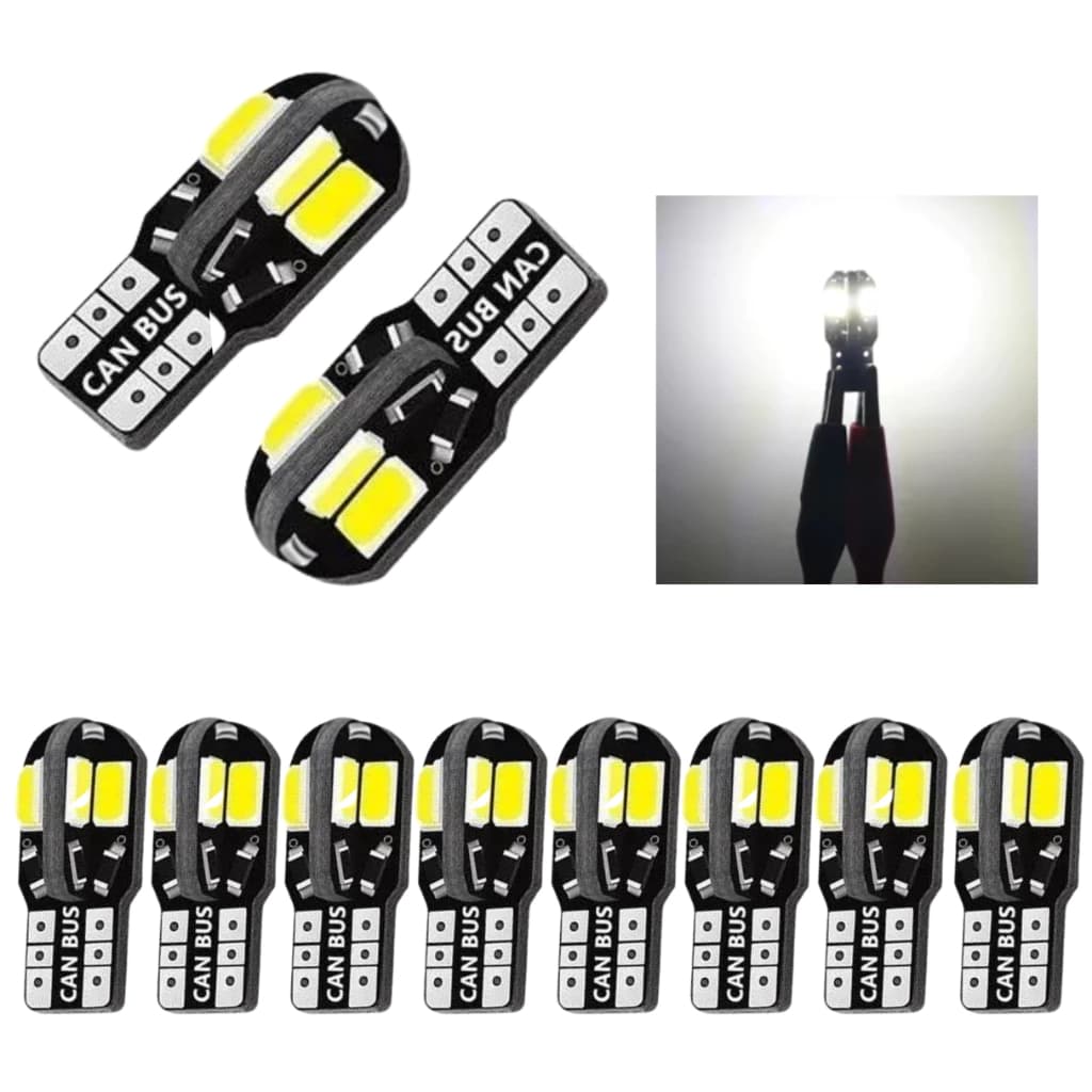 Kit 10 Lampada T10 Cambus 8 Led Canceller W5w Cadu Branco 12v