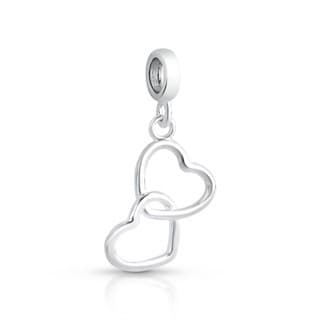Berloque Prata Pingente Par de Corações Com Garantia Compatível com todas Pulseiras Berloque