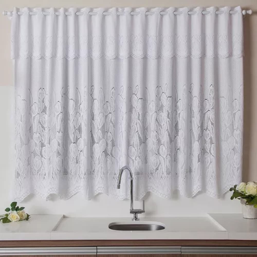 Cortina De Cozinha Em Renda Tulipinhas 2,20m X 1,20m
