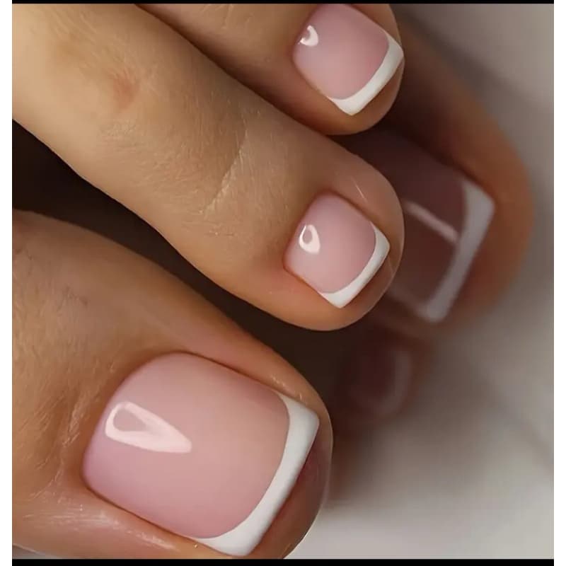 Unhas Postiças Brancas Quadradas Médias para Dedos do Pé 1pc Lixa de Unhas & 1Kit de Adesivo de Cola para Unhas