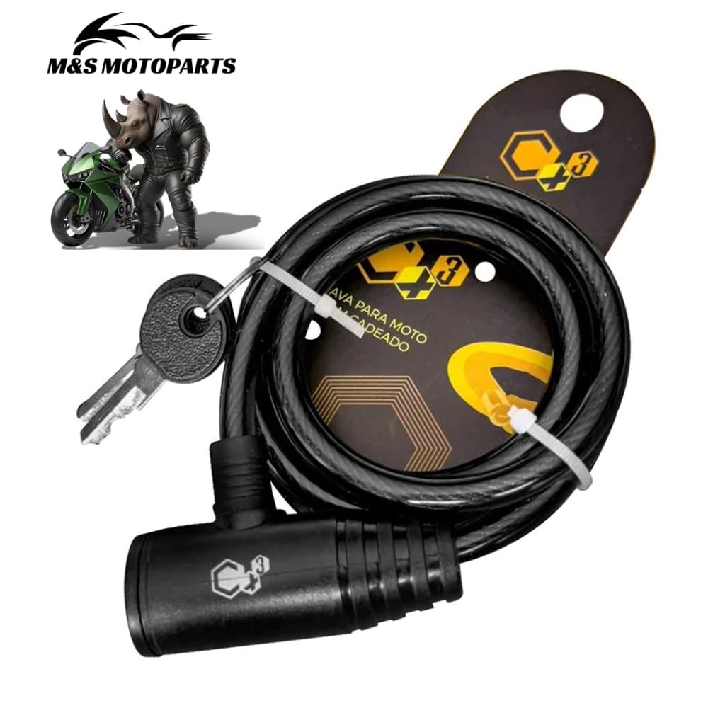 Trava Cabo De Aço Cadeado Segurança Bike Moto Com Chave Espiral Anti-Roubo 12 MM X 1500 MM