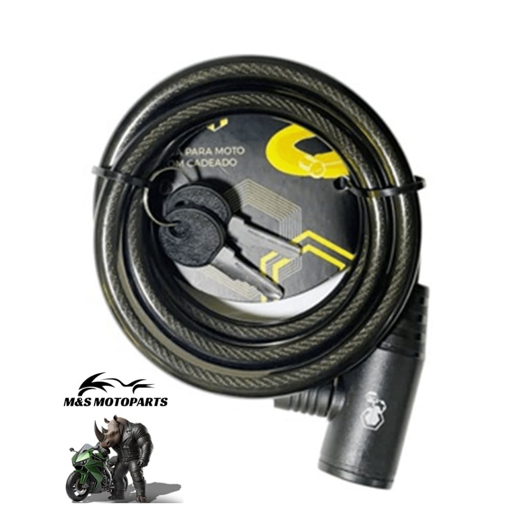 Trava Cabo De Aço Cadeado Segurança Bike Moto Com Chave Espiral Anti-Roubo 10 MM X 1500 MM