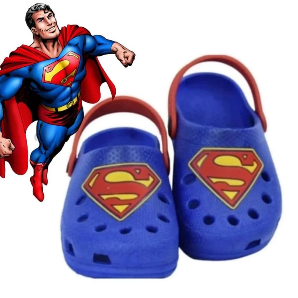 Babuche Infantil Sandalia Menino SuperMen Herois Confortavel Macio Escolar Colegio Piscina Praia