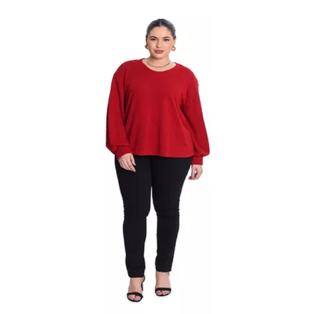 Blusa Manga Longa Tricot Pop Plus Size Vermelho