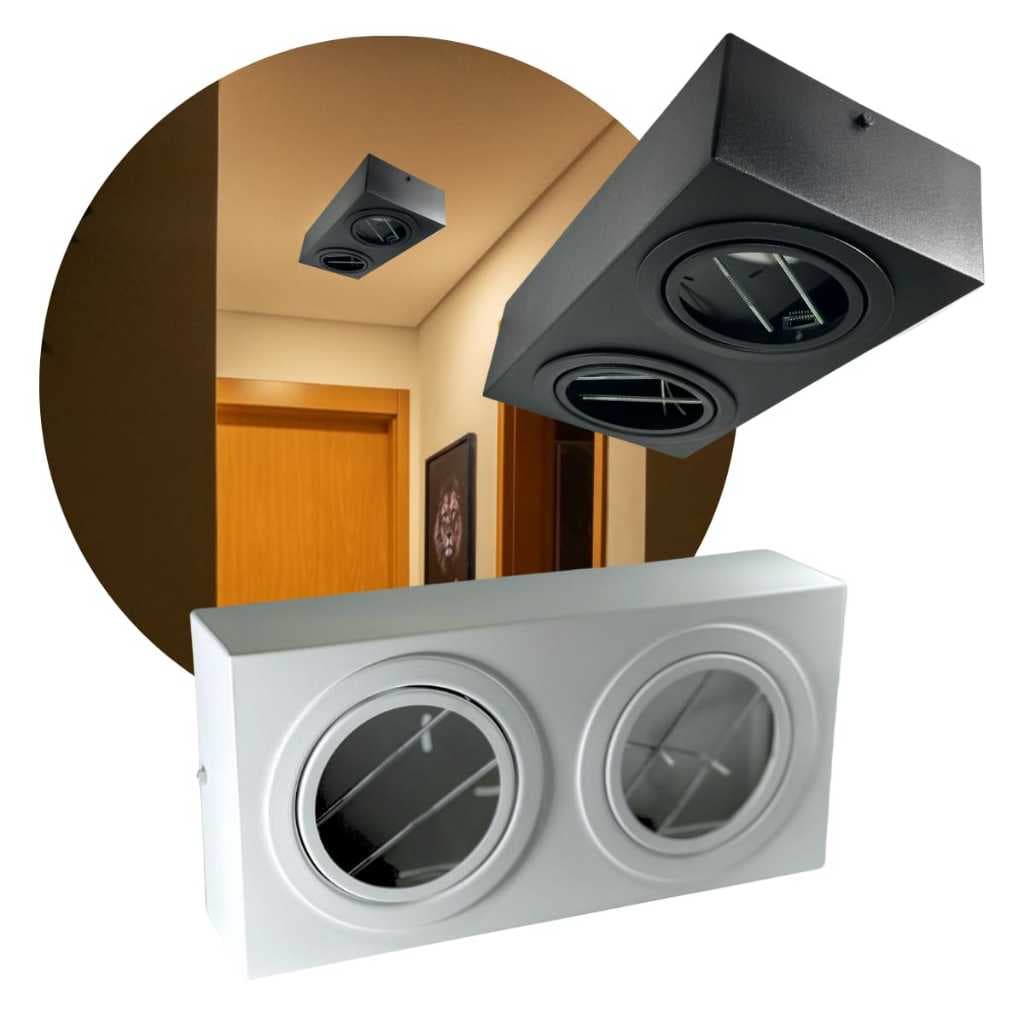 Spot Sobrepor 2 Focos Plafon Box Ar111 Pé Direito Alto Gu10 Cor Preto Branco