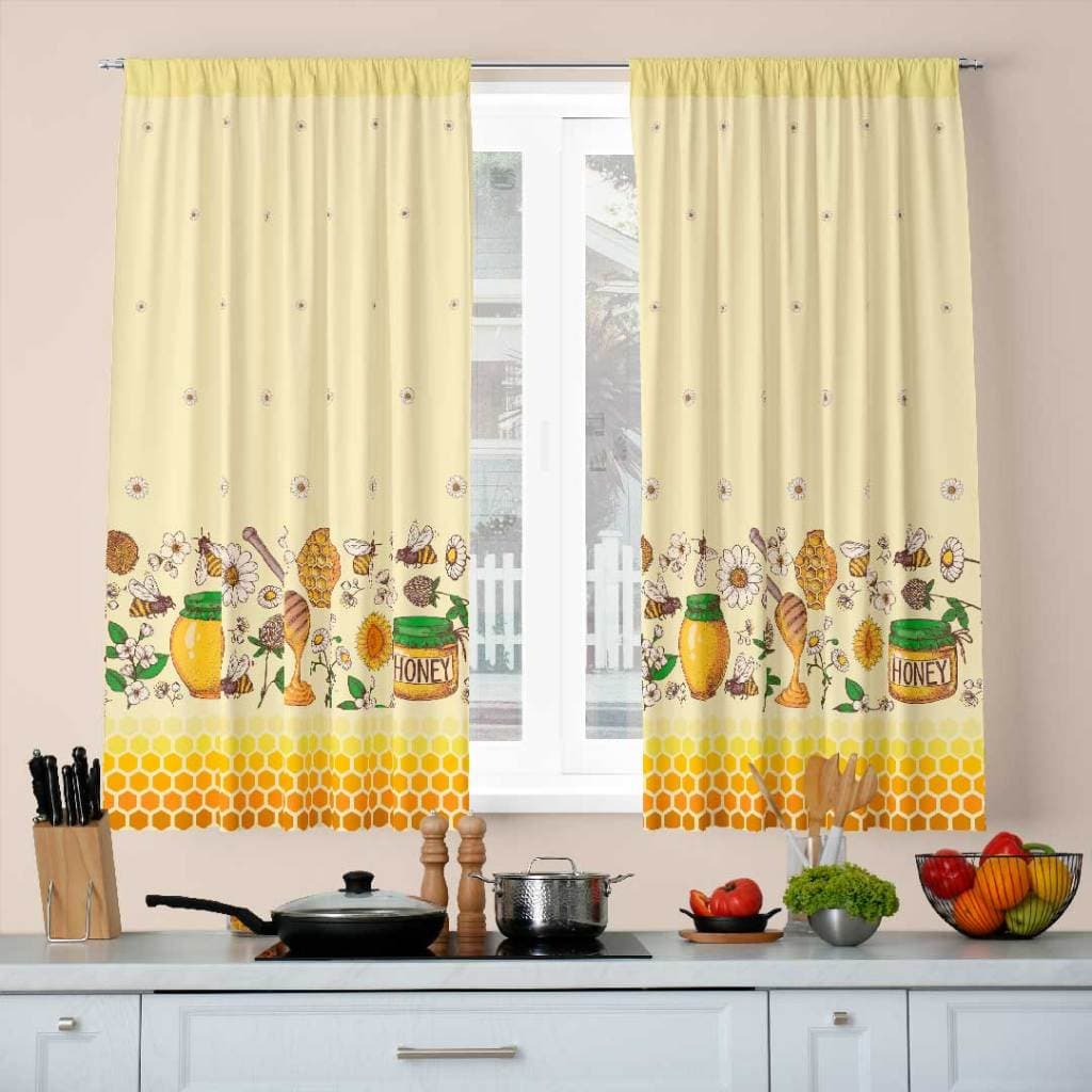 Cortinas para Cozinha Decorativa 2OOcm X 136cm Decoração Abelhas Mel